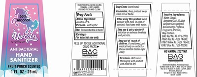 label image - unicorn antibacterial hand sanitizer fruit punch scented 29 ml 65 vv